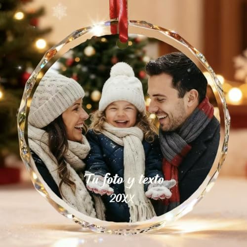 Bemaystar Bolas Navidad Personalizadas con Foto - Cristal para Adorno Navidad Personalizado, Decoración con Fotos para Familia,Madre, Padre, Hijos como Regalo Navideño Personalizada