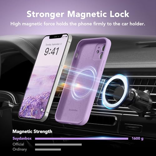 Image of Magnetic for iPhone 12 Case, Compatible with MagSafe, [Full Camera Protection][Screen Protector] Silicone Shockproof Protective Phone Case for iPhone 12 6.1 inch, Light Purple