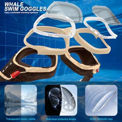 Image of Whale Swim Goggles, HD Anti-Fog Goggles, Unisex | 100% UV Protection | Anti-Fog Design Clear Wide-Angle Underwater View