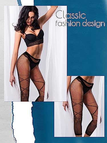Yahenda 6 Pair Fishnet Stockings for Women Multi Colored Footless Thigh High Stockings Plus Size Lace Mesh Thigh High Tights (Black,Elegant Style)4