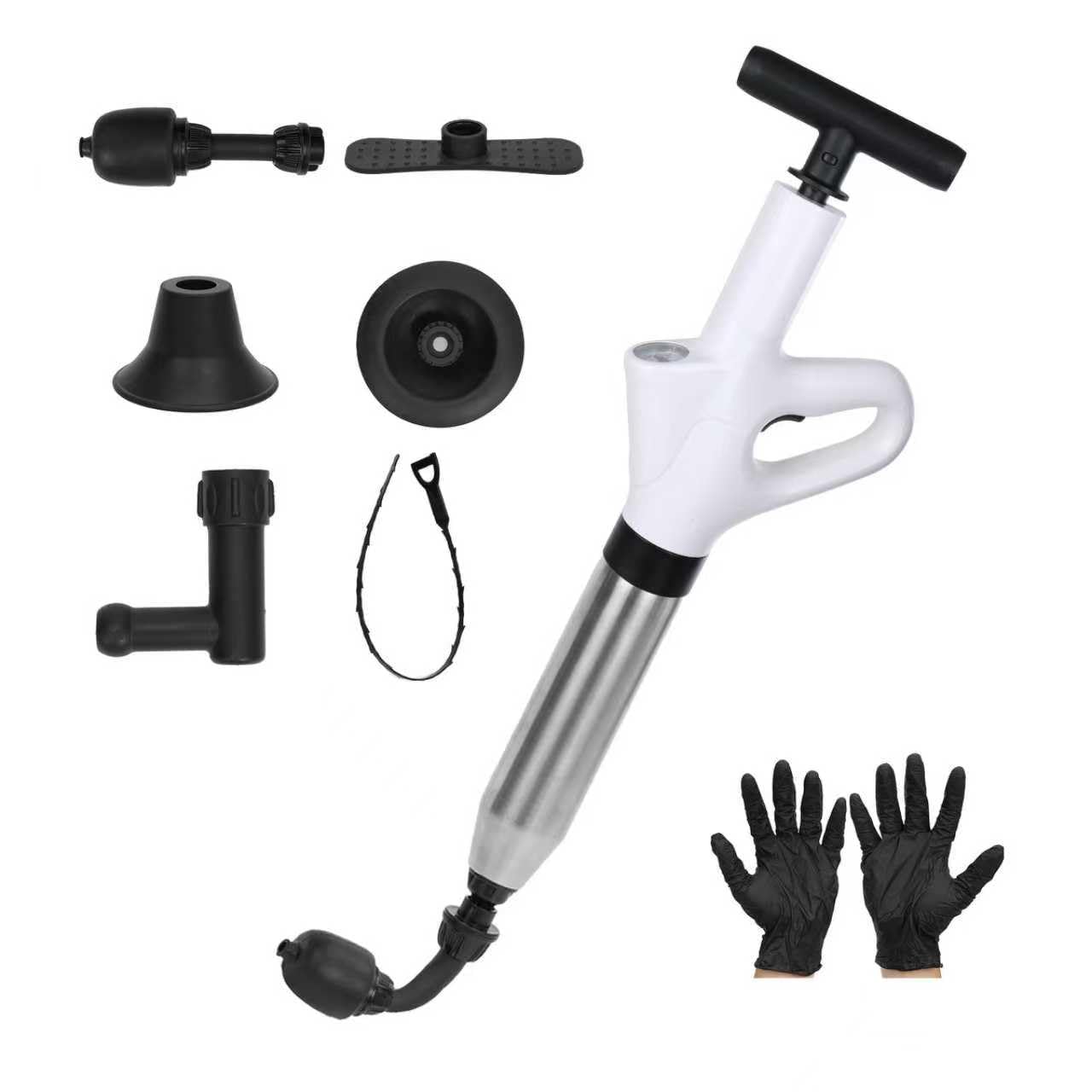 Toilet Plunger, High Pressure Toilet Plunger – Air Drain Unclogger Blaster with Visual Barometer, Heavy Duty Plungers for Bathroom Toilet, Floor, Kitchen Sink & Plumbing Clogs, Stainless Steel