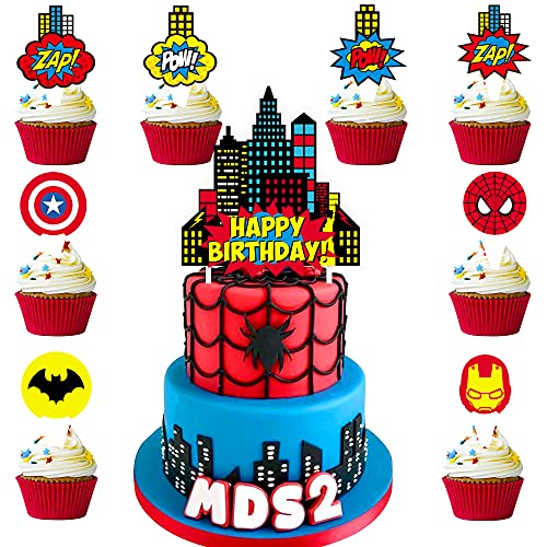 NC 25 PCS Superhero Party Supplies Cake Topper, Superhero Cupcake Toppers for Boys Birthday Supplies, Superhero Birthday Decorations, Superhero Party Favors