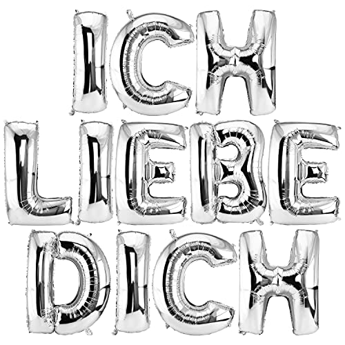 DekoRex® ICH LIEBE DICH Buchstaben Ballons Folienballons Luftballons Höhe: ca. 40cm in Silber