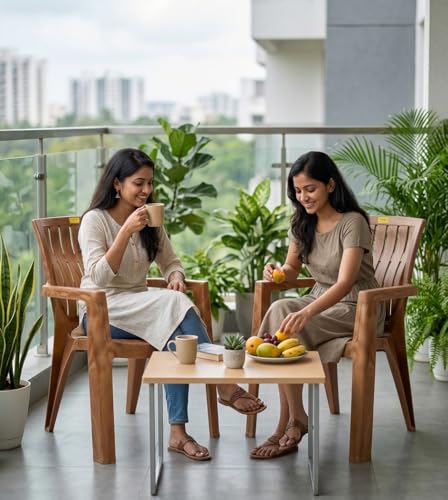 Image of Patiofy Plastic Chair Set of 2 for Home & Outdoor Use | Heavy Duty Comfortable Chair with Strong Legs | Stackable, Easy to Clean | Suitable for Living Room, Balcony (Pack of 2-Spino | Sandalwood)
