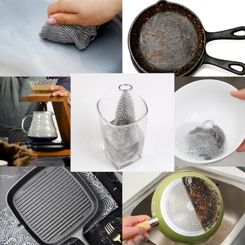 Image of 316L Stainless Steel Cast Iron Cleaner, Chainmail Scrubber,Kitchen Tool,Chain Mail Scrubber Cast Iron,for Hard Anodized Cookware, Pre-Seasoned Pans etc (15CM*15CM)