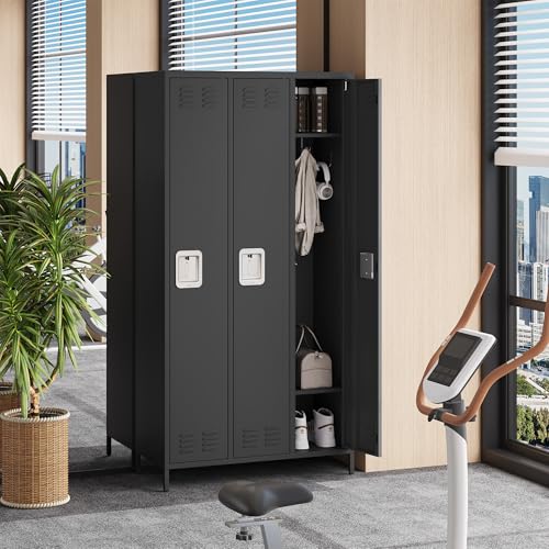 GarveeLife Employee Lockers for Office 3 Doors, Metal Sorage Locker Combination for Employees, Industries Double Tier Metal Locker for Home, School, Gym