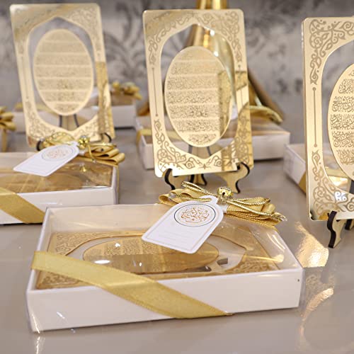 Pack Of 10 Personalized Ayatul Kursi Islamic Party Favors Gifts, Ayatul Kursi Muslim Wedding Gifts Engraved On A Gold Acrylic Backed With Clear Plexiglass (Wooden Stand Included) #TOP7