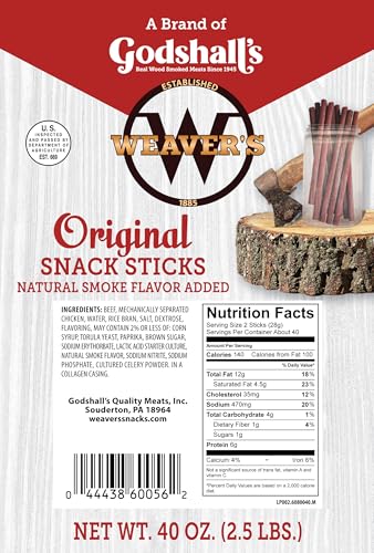 Weaver’s Original Snack Sticks (80 mild flavored 7" beef and chicken snack sticks per 40oz bag)