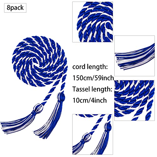 Image of Trounistro 8 Pieces Graduation Cords Yarn Honor Cords with Tassel for College Graduation Students (Dark Blue with White)