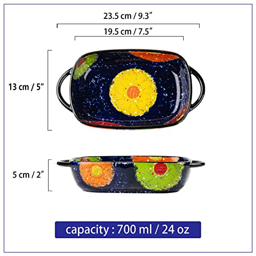 Fuente de cerámica para hornear, sartén rectangular para lasaña, cacerola, apta para microondas y horno