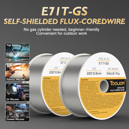 Image of TOOLIOM E71T-GS 0.030 inch Gasless Flux Core Welding Wire 2LB, 2PCS | Welds carbon steel in all positions, minimal spatter, easy slag removal