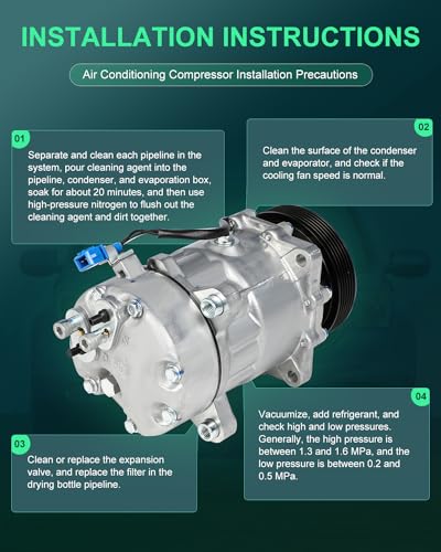 Image of SCITOO AC Compressor fit for Volkswagen for Golf 1.8L 1999-2001 | Fast Cooling, Ultra Low Noise (≤72 dB)Air Conditioner Compressor with Clutch, Easy Installation, 6511640 7511640 254408