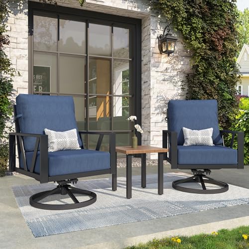 Outdoor Patio Swivel Rocking Chairs Set, Patio Porch Furniture with 6" Thick Cushions, 3 Pieces Outdoor Bistro Set with Coffee Table for Balcony, 350l
