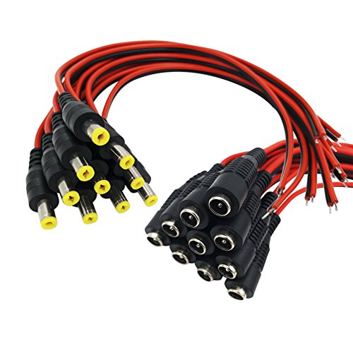 Igreeman 10 Pair DC Power Pigtail Male & Female Cable (Upgraded 18AWG) with 2.1mm x 5.5mm Connectors for Home Security Surveillance Camera Power Adapter and Party lighting Power Connection