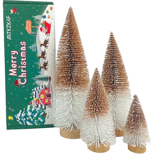 MTKZKAF Mini Christmas Trees Christmas Table Top Bottle Brush Trees (Orange&White)