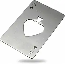 Abridor de Garrafa Formato Carta de Baralho em Aço Inoxidável Portátil, Compacto, Resistente, Estilo Poker Ideal para Churrasco, Viagens, Bar em Casa.