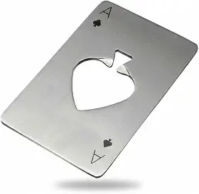 Abridor de Garrafa Formato Carta de Baralho em Aço Inoxidável Portátil, Compacto, Resistente, Estilo Poker Ideal para Churrasco, Viagens, Bar em Casa.