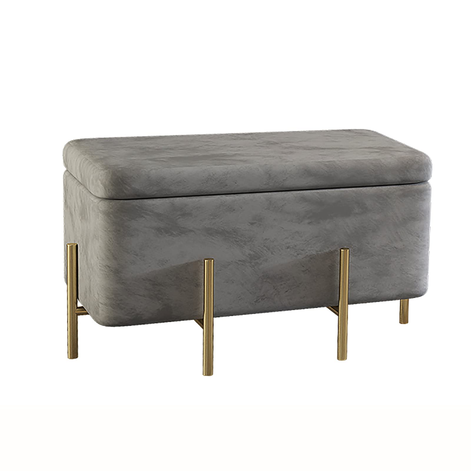 Banc de rangement velours gris avec coffre pour salon et couloir