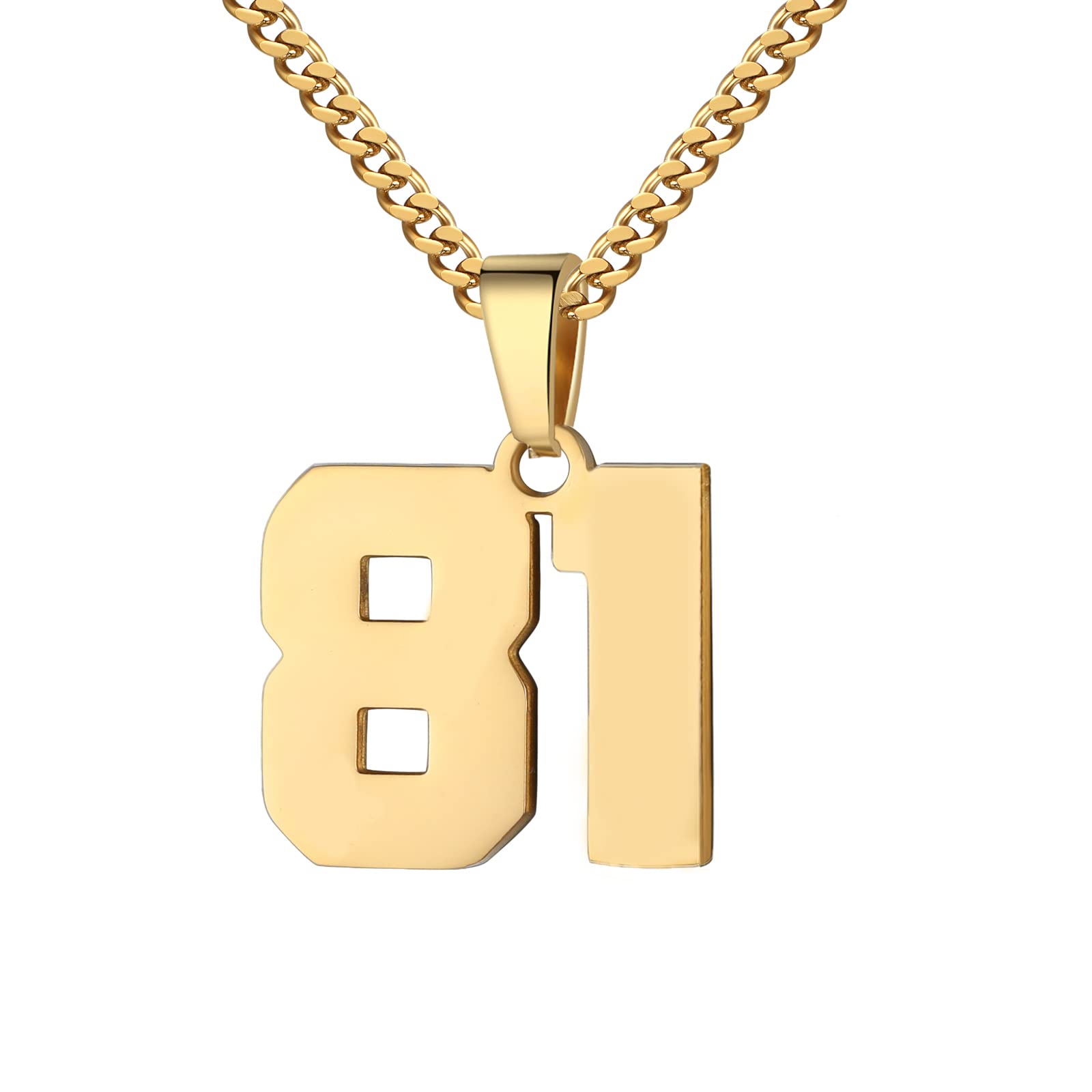 Number Necklace for Boy 0-99 Athletes Jersey Number Necklace Stainless Steel Chain 22+2 inch Personalized Number Charm P