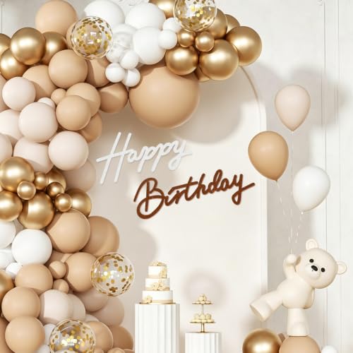 Image of TONIFUL Happy Birthday Sign for Backdrop - Glitter White Brown Felt Banner - Includes Dot Glue - Perfect for Birthday Party Backdrop,Wall Decr,Balloon Arch,Photo Background