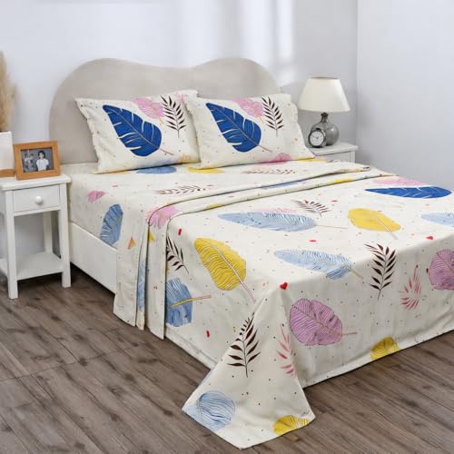 Image of BSB HOME 2 Bedsheet Combo Set with 4 Pillow Covers - Premium Cotton Glace Cotton Microfiber Printed Double Bedsheets, 2 Elegant Colors, Soft Breathable Luxury Bedding Set - Beige and Green