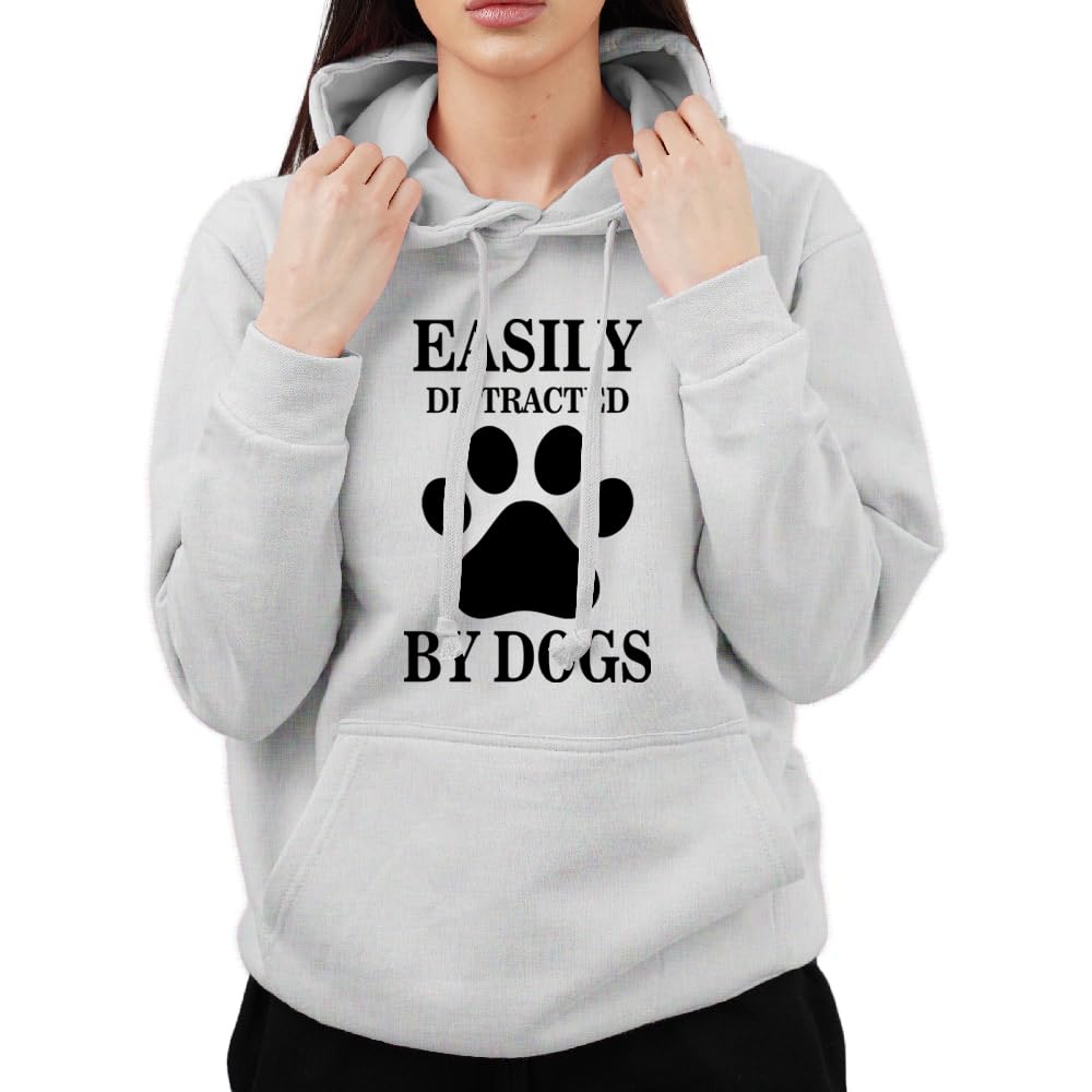Funny Easily Distracted By Dogs Dog Lover Puppy Amazing Novelty Hoodie (Heather Grey,Small)