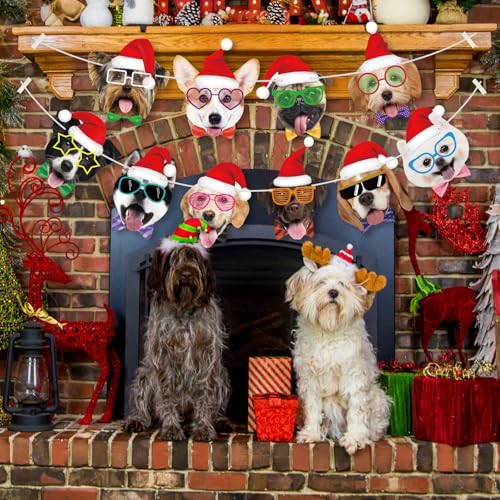 Image of Dog Christmas Garland Dog Birthday Banner Puppy Themed Party Decorations Funny Dogs Face Banner Puppy Merry Christmas Sign Garlands for Kids Adult Pets Birthday Supply Xmas Holiday New Year