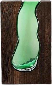 Wooden Green Glass Vase, Square Modern Geometric Vase, Perfect for Home Office Hotel Porch Decor Size Small, 5.7" x 5.7" x 9.44"