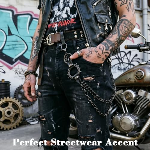 Image of GUSTAVE Layered Pants Chain for Men Double Punk Wallet Chains Trousers Jeans for Biker Heavy Skull Belt Gothic Accessories