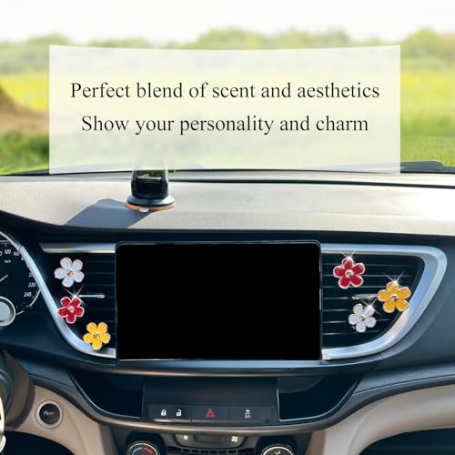Image of ORIESSE 6pcs Flower Car Air Freshener Vent Clips,Red Yellow White Daisy Car Dashboard Accessories,3.3cm /3cm Flower Air Vent Clip for Women,Refillable Car Diffuser Decor
