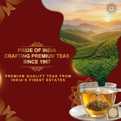 Pride of India Assamese Gold Black Tea &ndash; 15 Pyramid Tea Bags | Individually Wrapped Pure Assam Full Leaf Black Tea | Bold Malty High Caffeine Brew for a Strong English Breakfast