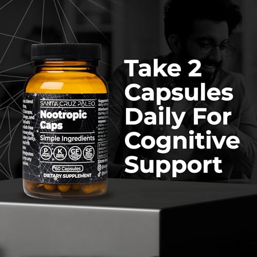 Image of Santa Cruz Paleo Nootropic Capsules - Lions Mane, Alpha GPC, Panax Ginseng & Ginkgo Biloba for Focus, Memory, Mental Clarity & Energy - Keto, Paleo, Gluten Free Brain Supplement, 60 Caps