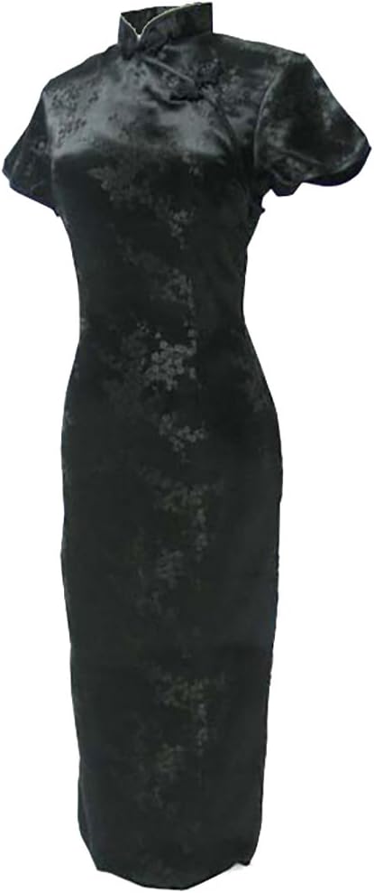 Women's VTG Black Floral Long Chinese Party Dress Cheongsam