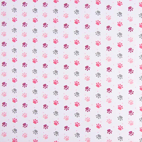 SCHÖNER LEBEN. Baumwollstoff Pfoten Tatzen Abdrücke weiß grau rosa pink Beere 1,4m