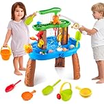Water Table for Toddlers 3-5 Outdoor Toys for Kids Ages 4-8 3-Tier Kids Sand Water Tables with Fishing Game Set Activity Sensory Table Summer Gift Beach Outside Toys for Toddler Boys