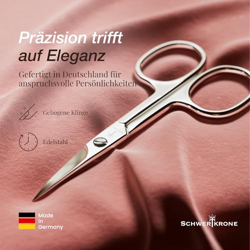 SCHWERTKRONE® Nagelschere [MADE IN GERMANY] - Hochwertige Fingernagelschere mit Nagelscheren Etui - Nail Scissors - Maniküre Schere Gebogen - Nagelhautschere extra Fein & Scharf