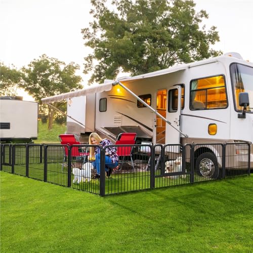 Yaheetech 12-teilig Welpenlaufstall 60cm hoch, Freigehege mit 2 Türen, Welpenzaun für Camping & Garten, Automatische Verriegelung, Tierlaufstall für Hunde, Kaninchen, Hühner