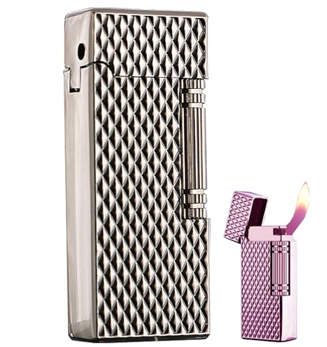 Encendedor de butano Recargable de Metal, con Rueda Lateral y Encendido Vertical, Ideal for coleccionar y Regalar (sin Gas).(C)