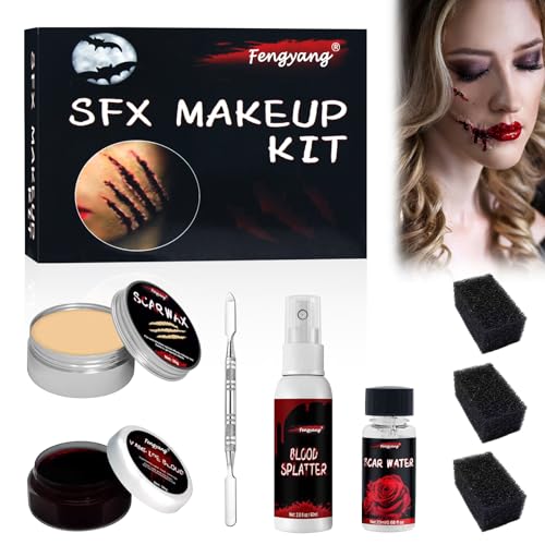 Fengyang® Set Maquillaje Efectos Especiales Halloween, Halloween Cicatrices Falsas, Kit Maquillaje de Halloween, Kit De Cera Para Cicatrices De Maquillaje De Halloween (6pcs)
