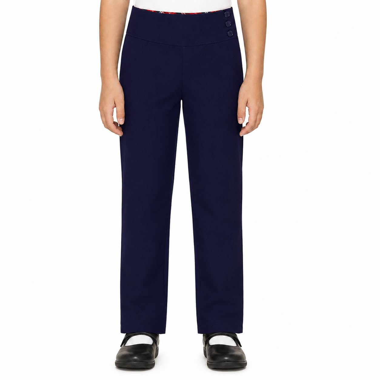 Bienzoe Chicas Escolar Uniforme Pantalones: Niñas Ajustable Cintura Duradero Pierna Recta Vestido Pantalones, Marina, 5