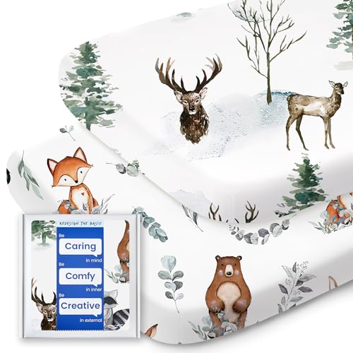 Image of Bassinet Sheets for Baby Boy Girl, TotBasic Buttery Soft Universal Bassinet Fitted Sheet, Compatible with Halo, Mika Micky, Baby Delight, Dream On Me, Maxi COSI and More Bassinet Mattress(Bear&Deer)