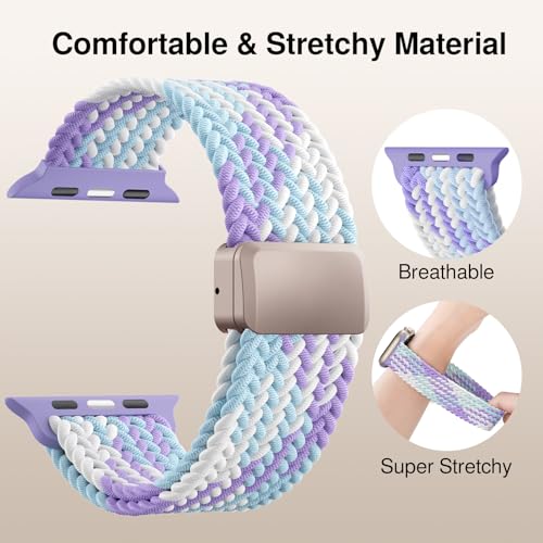 Image of Braided Stretchy Band Compatible with Apple Watch Bands 38mm 40mm 41mm 42mm 44mm 45mm 46mm 49mm Women Men, Soft Nylon Solo Loop Magnetic Sport Strap for iWatch Series 11 10 9 8 7 6 5 4 3 2 1 SE Ultra