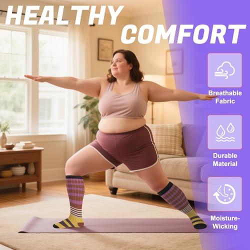 Image of 4 Pairs Plus Size Compression Socks,Extra Wide Calf 20-30 mmHg Knee High Compression Socks for Men Women Circulation