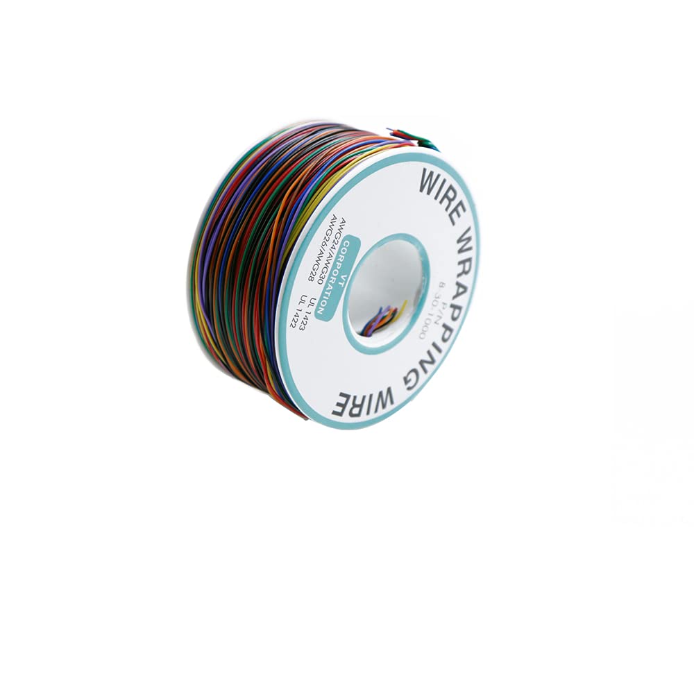 Treedix 800 ft 30 AWG 8 Colors Solder Copper Hookup Wire Wrapping Jumper Wire Core Tinned PVC Coated Tin Plated 105 Celsius Cable Roll