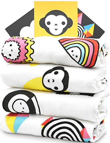 ProperPeak Kuschelige Mullwindeln DESIGNT FÜR Baby-Augen Schrille Motive Machen schlau - Mulltücher Spucktücher Stoffwindeln aus Baumwolle & Bambus (4 St. 80x80 cm), Mädchen & Jungen ProperPeak Kuschelige Mullwindeln DESIGNT FÜR Baby-Augen Schrille Motive Machen schlau - Mulltücher Spucktücher Stoffwindeln aus Baumwolle & Bambus (4 St. 80x80 cm), Mädchen & Jungen