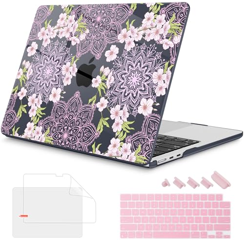 Image of Mektron Case for 2026 MacBook Air 13-inch M5 Laptop A3449 with 13.6-inch Liquid Retina Display, 2025 2024 2022 M4 /M3 /M2 MacBook Air 13 inch Hard Shell Cover, Model A3240 A3113 A2681, Blossom Sakura-Black