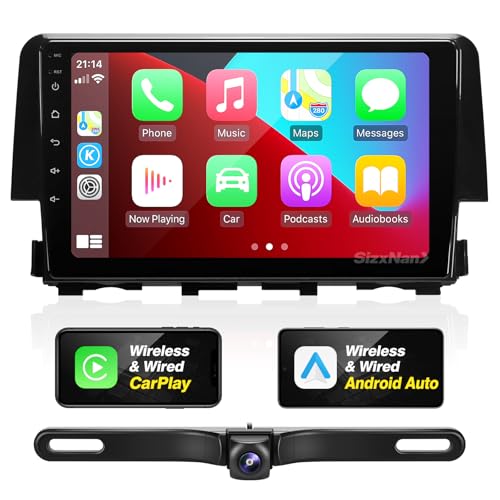 SizxNanv Android Radio Updated for Honda Civic 2016-2021 Touch Screen Compatible with Wireless Carplay Android Auto,Car Stereo Bluetooth Navigation Multimedia Player GPS WiFi Backup Camera Head Unit