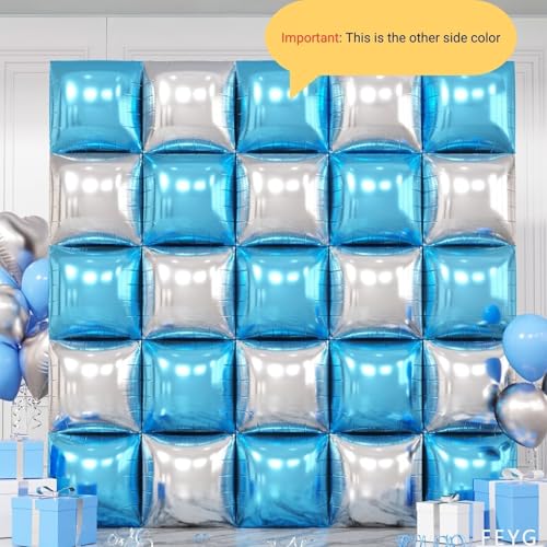 Image of Metallic Navy Blue and Gold,Pearl Blue and Silver Double Sided Square Foil Balloons Wall,19 Inches Blue Chrome Tunnel Arch Kit for 2026 Graduation,Anniversary,Wedding,Birthday Background Decoration
