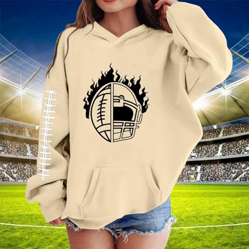 Girl's Football Graphic Hoodie Game Day Long Sleeve Lightweight Oversized Hooded Sweatshirt Cute Pullovers Tops3