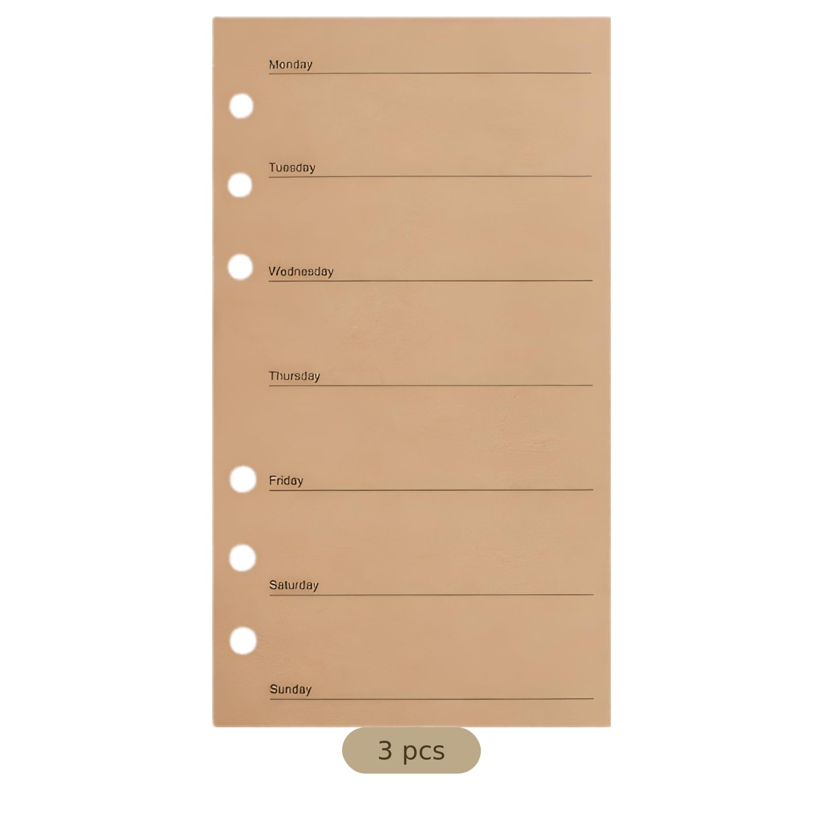 Recharge d’agenda hebdomadaire A6, lot de 3, pages kraft non datées 3,7 x 6,7 pouces, 6 trous, papier épais 120 g/m² pour classeur à feuilles mobiles, budget et organisation du planning